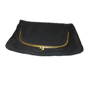*Vintage INGBER Black Ribbed Peau de Soie Foldover Clutch Kiss Closure Purse